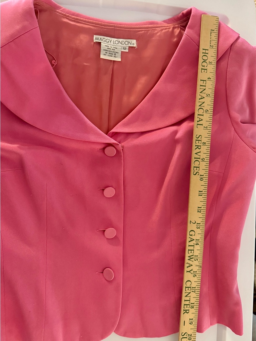 Vintage Maggy London Vibrant Pink Two-Piece Silk Skirt Suit Set Size 12 - Picture 7 of 10